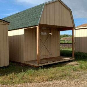Loft Style Wood Storage Sheds With a 4 ft. Deck on Front